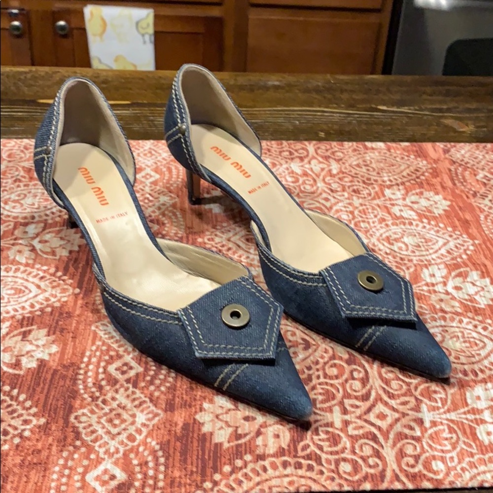 Miu Miu denim kitten heels 37.5